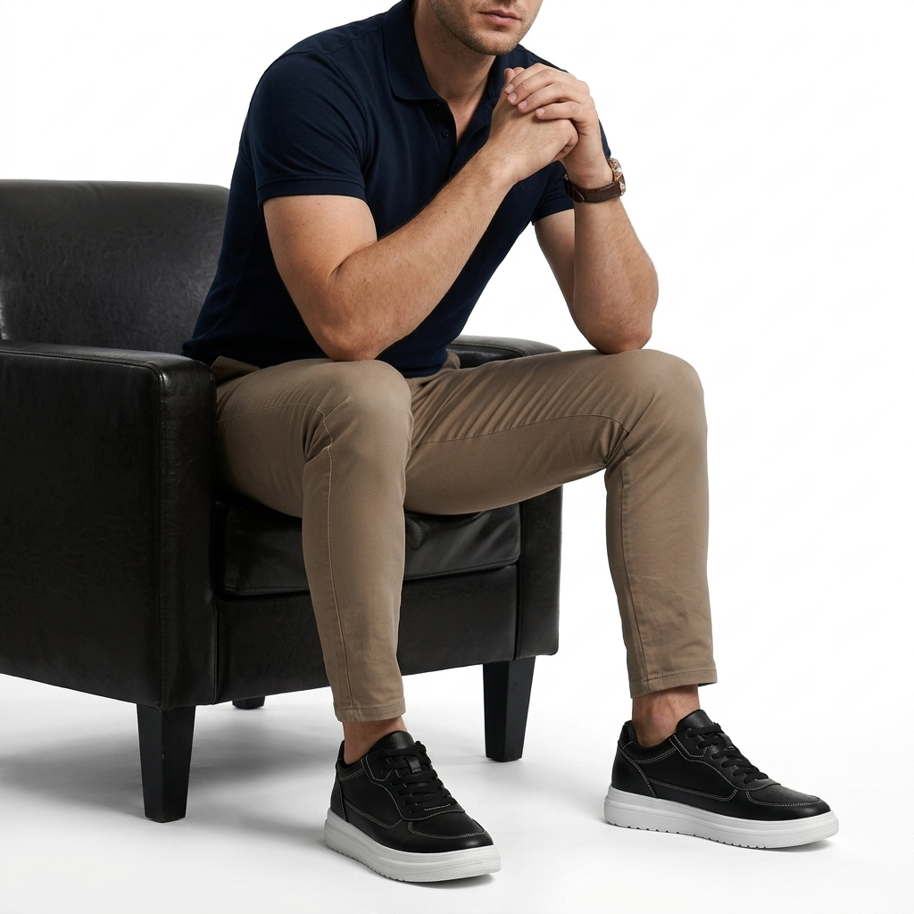 Heightn Haven Casual Elevator Sneaker - contrast stitching detail - white accent